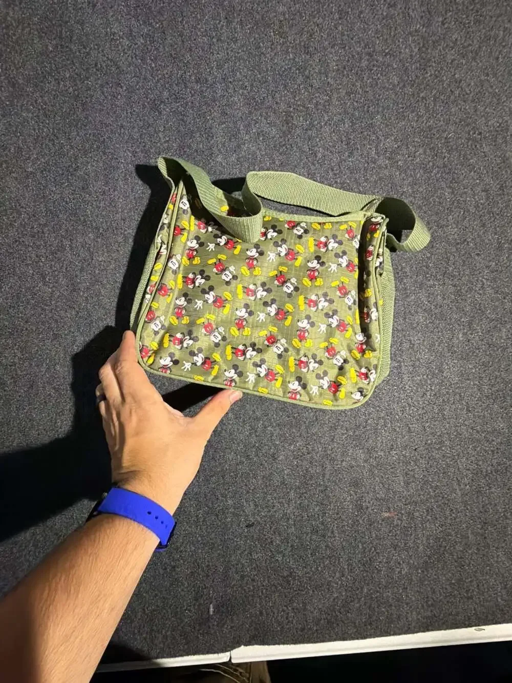 Disney Mickey Mouse Olive Green Canvas Shoulder Bag with All-over Print